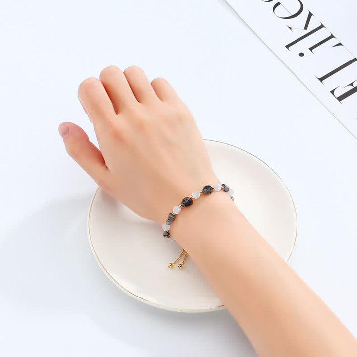 Bracciale di consapevolezza spirituale in quarzo rutilato nero e cristallo rosa ametista - image 12