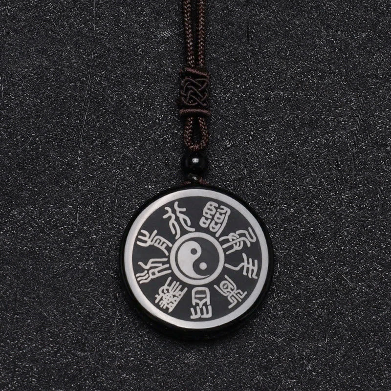 Buddha Stones Ossidiana nera Taoismo Cinque montagne sacre Mantra a nove caratteri Intagliato Purificazione Yin Yang Collana pendente - image 10