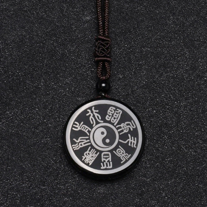 Buddha Stones Ossidiana nera Taoismo Cinque montagne sacre Mantra a nove caratteri Intagliato Purificazione Yin Yang Collana pendente - image 10