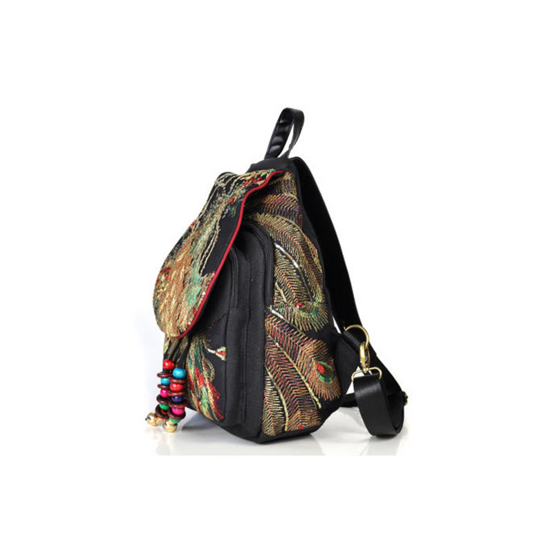 Zaino in tela con nappa e ricamo di pavone Buddha Stones