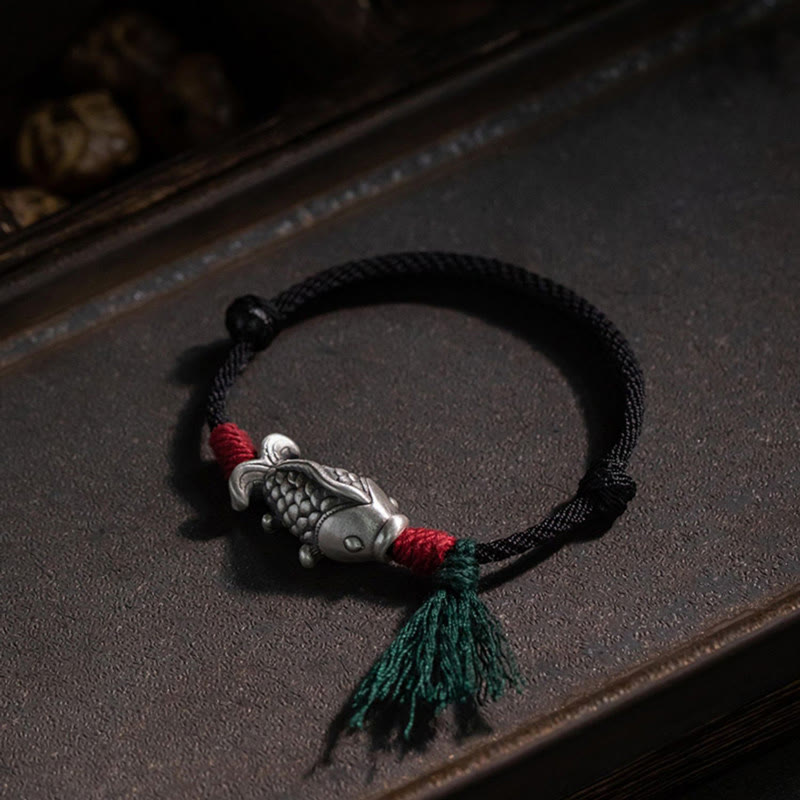 Bracciale intrecciato Buddha Stones 925 Sterling Silver Luck Koi Fish