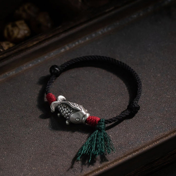 Bracciale intrecciato Buddha Stones 925 Sterling Silver Luck Koi Fish