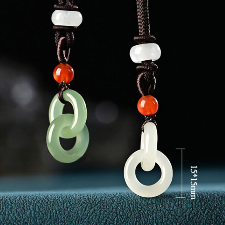 Buddha Stones Ciondolo della collana del successo della fibbia della pace doppia della giada bianca di Hetian naturale - image 11
