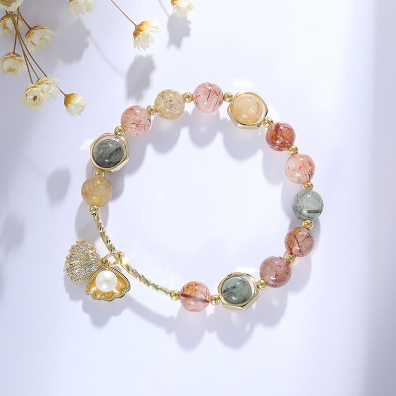 Braccialetto di perline di protezione in quarzo rutilato naturale colorato Buddha Stones