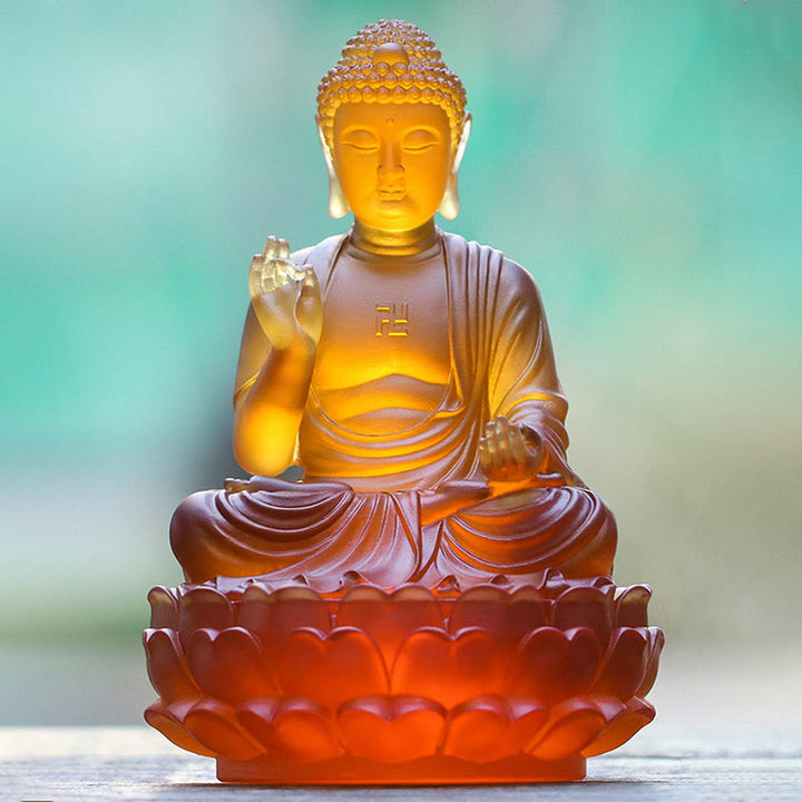 Buddha Stones fatte a mano Buddha Sakyamuni Liuli Cristallo Pezzo d'arte Statua della compassione Casa Ufficio Offerta Decorazione