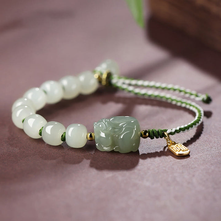 Braccialetto con corda in giada naturale Hetian PiXiu Luck Fu Character