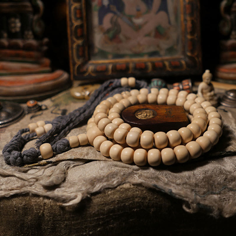 Buddha Stones 108 Mala Perle Abelia Biflora Legno Allontanando gli Spiriti Maligni Polso Mala