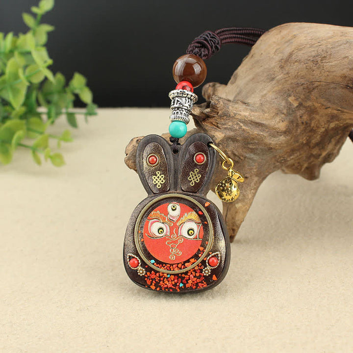 Collana pendente Thangka con cinque divinità della ricchezza in ebano tibetano