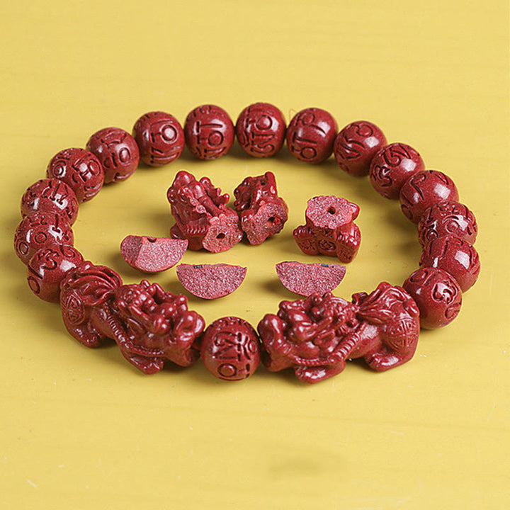 Braccialetto di perline Buddha Stones Natural Double PiXiu Cinnabar Om Mani Padme Hum Wealth Luck