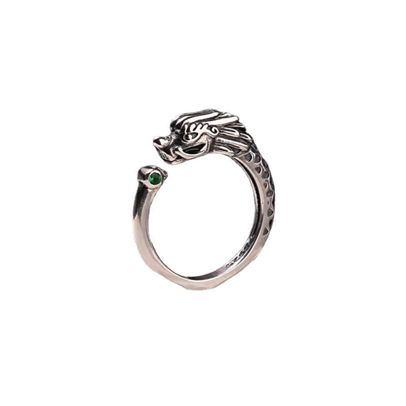 Anello regolabile Buddha Stones Vintage Dragon Design Success Strength