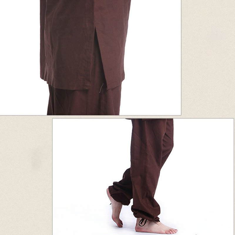 Set da uomo di abbigliamento yoga Buddha Stones a V, in cotone e lino, per meditazione e preghiera, spirituale e zen
