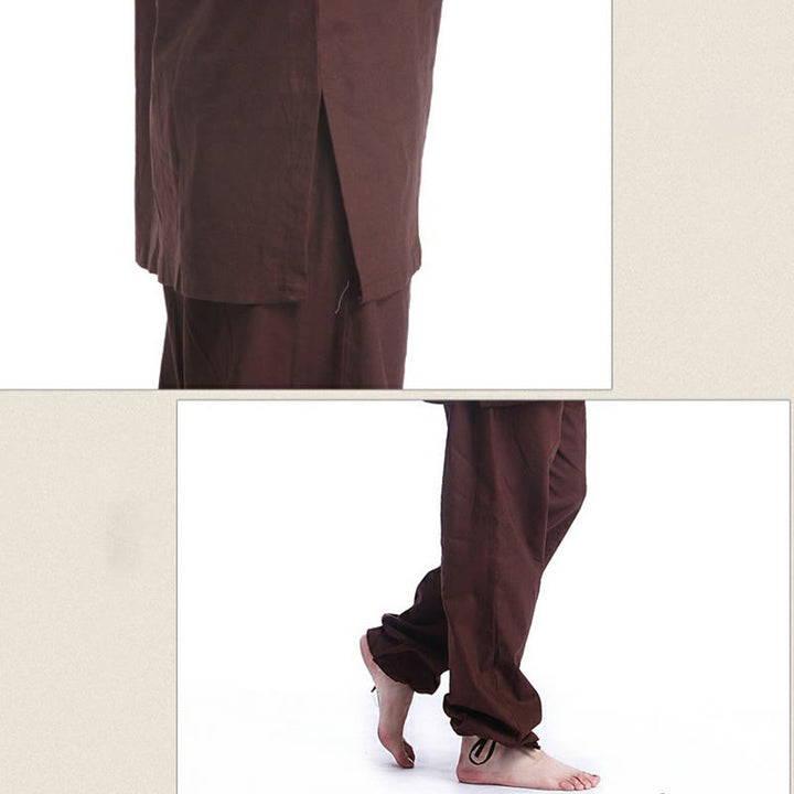 Set da uomo di abbigliamento yoga Buddha Stones a V, in cotone e lino, per meditazione e preghiera, spirituale e zen