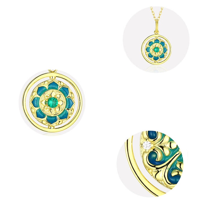 Collana con ciondolo girevole Buddha Stones 925 Sterling Silver Lotus Flower Floral Zircon Enlightenment - image 6