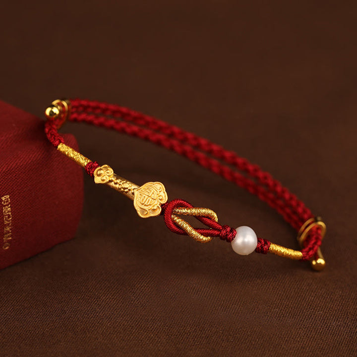 Buddha Stones 24K Oro Desiderio Ruyi Maniglia Fu Carattere Coniglio Perla Fortuna Bracciale Intrecciato - image 9