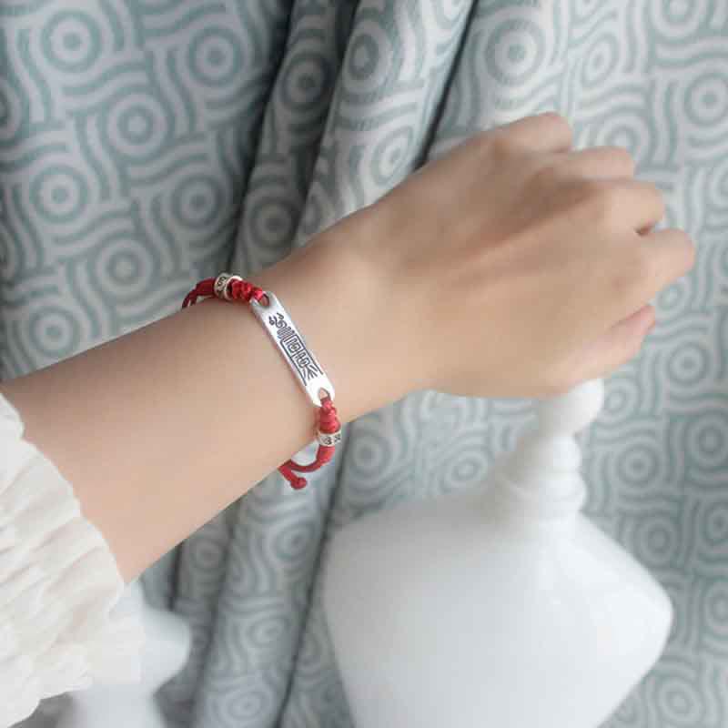 Braccialetto Buddha Stones 925 Sterling Silver Red String Luck Strength Treccia