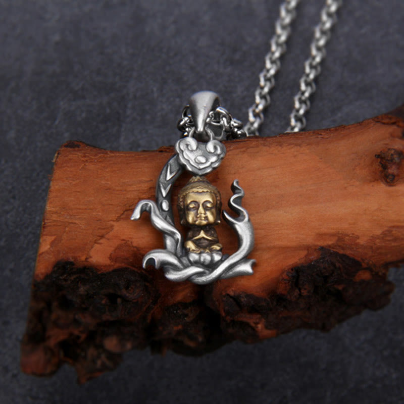 Buddha Stones 925 Sterling Silver Zen Buddha Ruyi Handle Compassione Collana Pendente - image 2