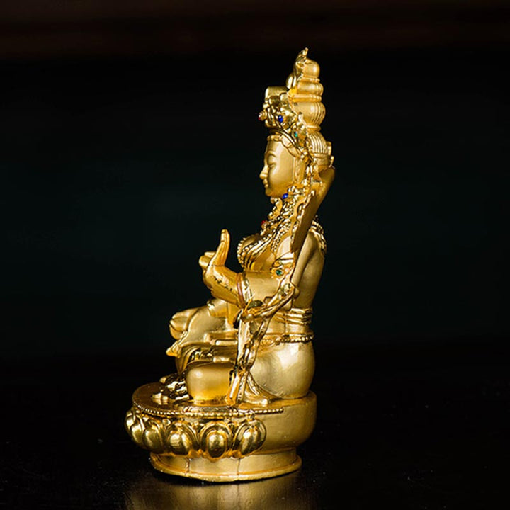 Buddha Stones Bodhisattva Tara Bianca Speranza Protezione Statua Placcata Oro Decorazione - image 6