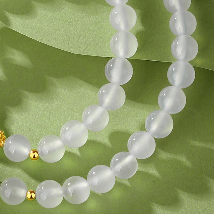 Braccialetto di protezione a doppio giro Buddha Stones in argento sterling 925 con agata bianca naturale e cinabro