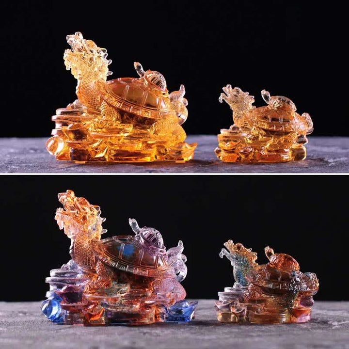 Buddha Stones Feng Shui Drago Tartaruga Monete Fatto a Mano Cristallo Liuli Fortuna Pezzo d'Arte Decorazione per Casa Ufficio