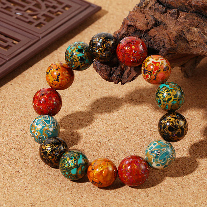Braccialetto di perle di lacca multicolore naturale Buddha Stones Calm