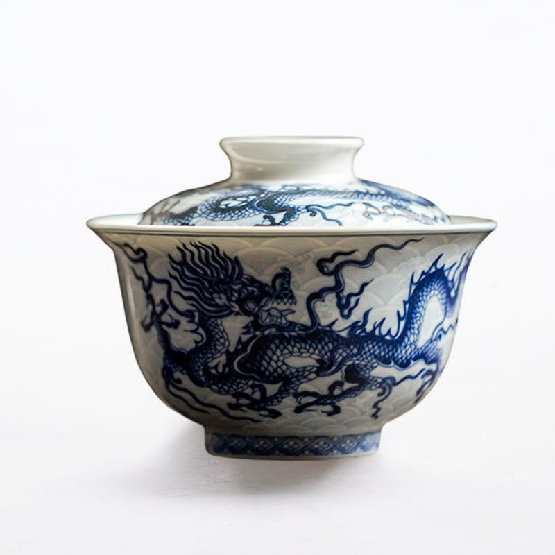 Tazze da tè in ceramica con motivo drago blu Buddha Stones Kung Fu