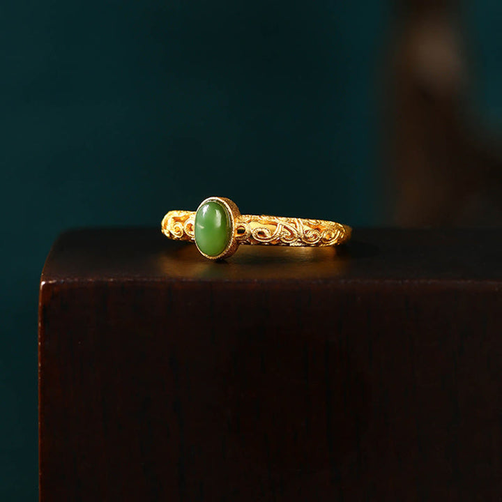 Anello regolabile con motivo a nuvola Buddha Stones, motivo a giada ciano e motivo a nuvola