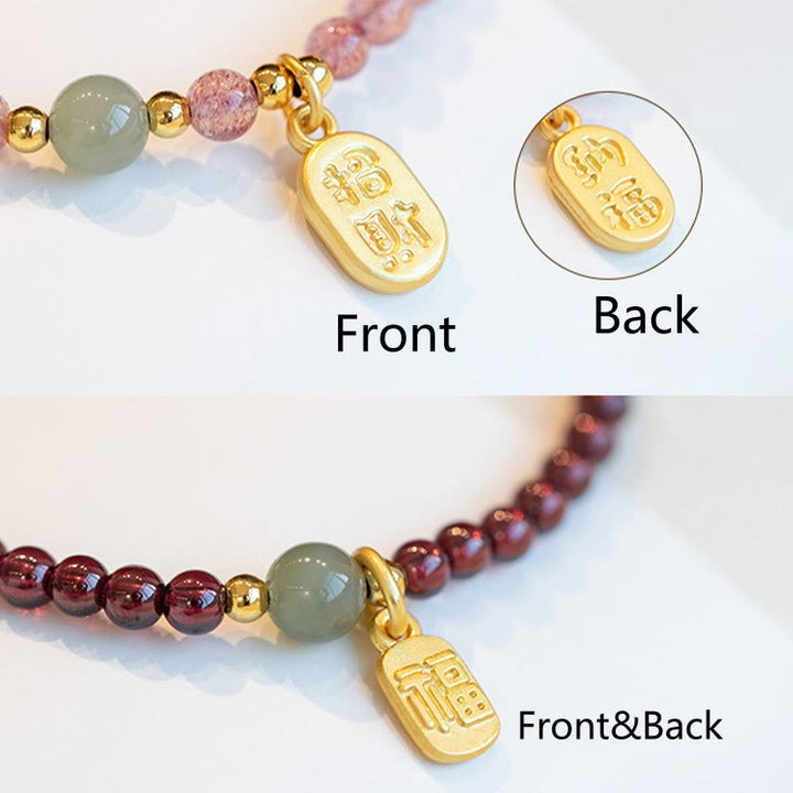 Braccialetto con ciondolo curativo in pietra naturale di quarzo Buddha Stones , granato, giada, fortuna e carattere Fu