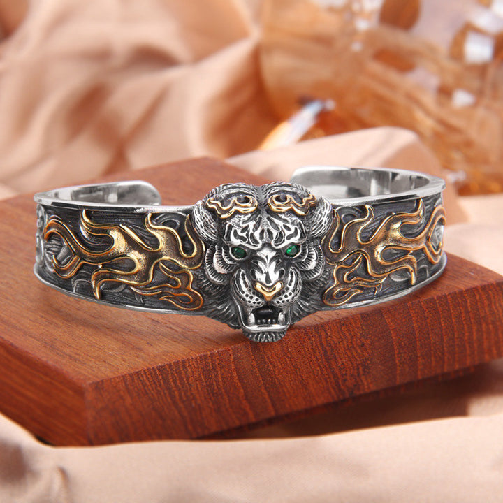 Braccialetto Buddha Stones 925 Sterling Silver Zodiaco Cinese Tigre Tieni Lontani gli Spiriti Maligni