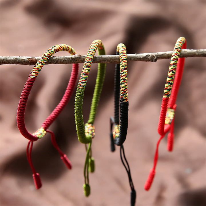 Bracciale intrecciato con nodo King Kong multicolore fatto a mano in pietra Buddha Stones tibetano, fortuna e forza