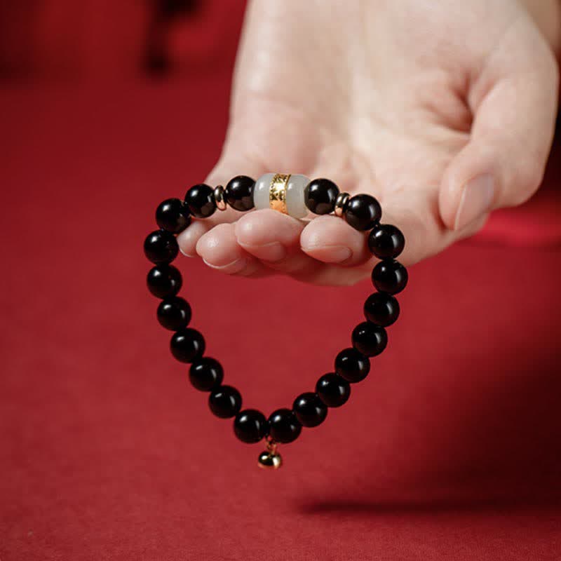 Buddha Stones Ossidiana nera Giada Om Mani Padme Hum Forza Coppia Braccialetto magnetico