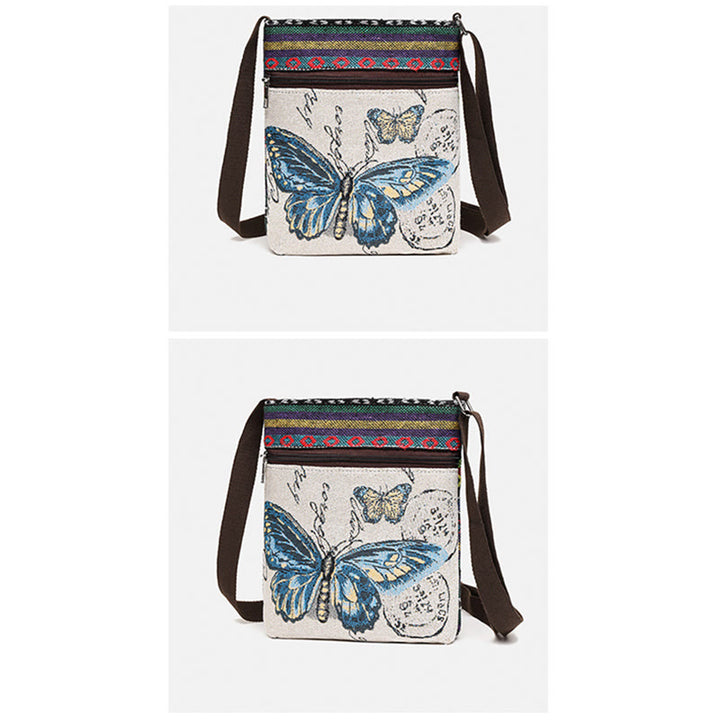 Borsa a tracolla in tela ricamata con elefante e farfalla, motivo Buddha Stones