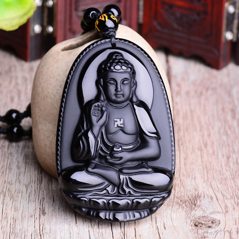 Buddha Stones Zodiaco Cinese Ossidiana Buddha Amuleto Protezione Ciondolo Collana - image 8