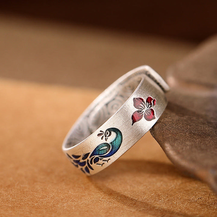 Anello con ciondolo a forma di fiore di loto inciso in argento sterling 999 con Buddha Stones e nuvole di buon auspicio