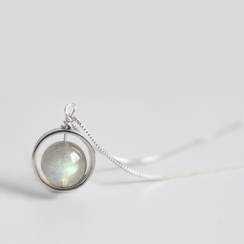 Buddha Stones 925 Sterling Silver Moonstone Love Planet Modello girevole Collana pendente - image 2