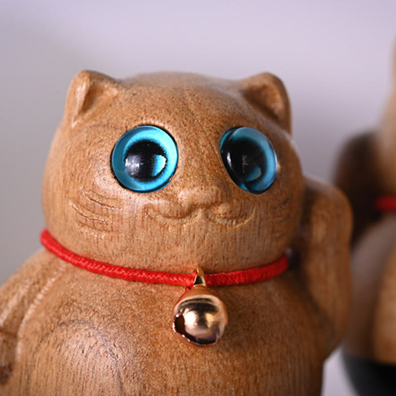 Buddha Stones Mini Gatto Fortunato Gattino Phoebe Zhennan Decorazione di Benedizione del Legno
