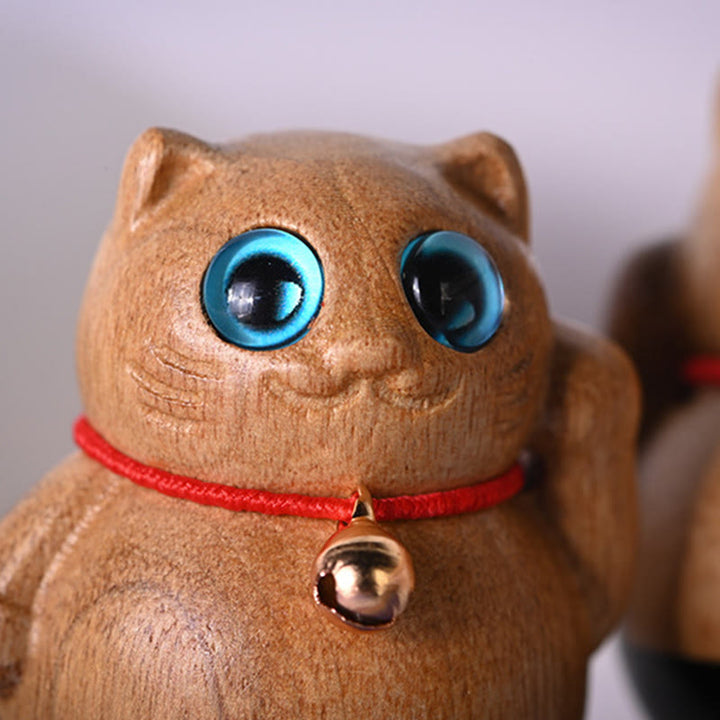 Buddha Stones Mini Gatto Fortunato Gattino Phoebe Zhennan Decorazione di Benedizione del Legno