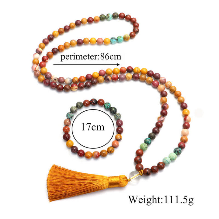 Buddha Stones 108 Mala Beads Mookaite Braccialetto di crescita emozionale Collana con nappa Pendente