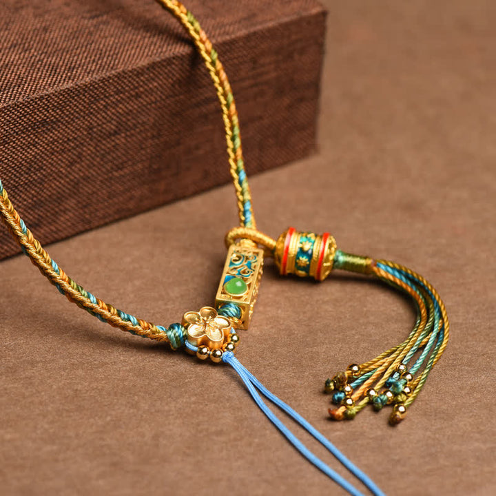 Collana con ciondolo in rame colorato con Buddha Stones e corda di ricchezza