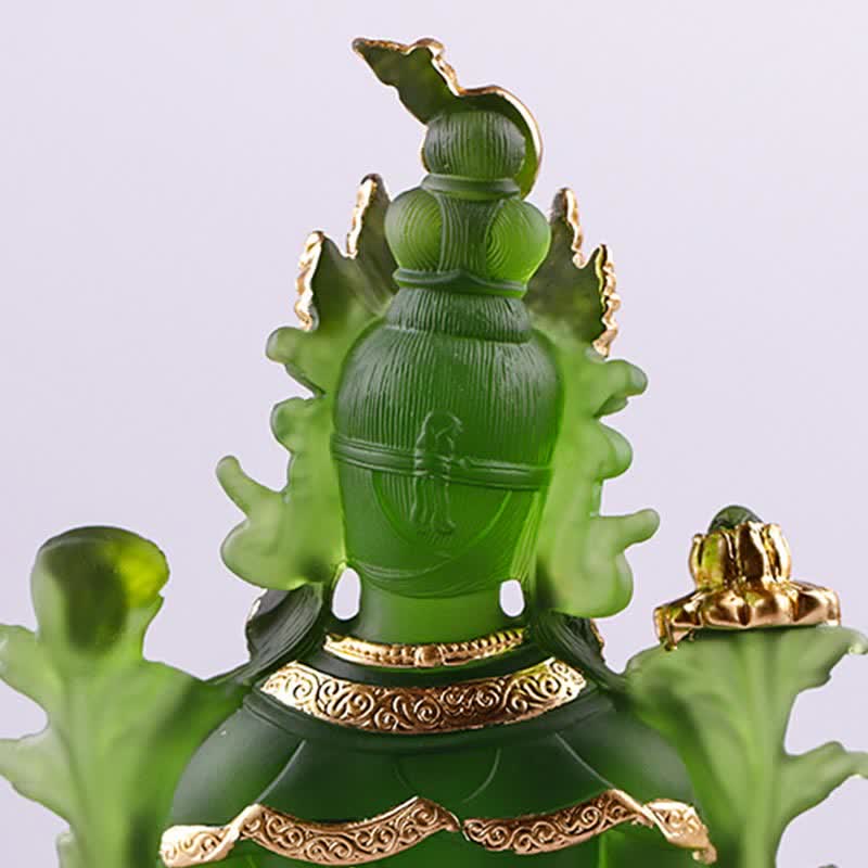 Buddha Stones Bodhisattva Tara Verde Fatto a Mano Liuli Cristallo Arte Pezzo Protezione Casa Ufficio Statua Decorazione - image 8