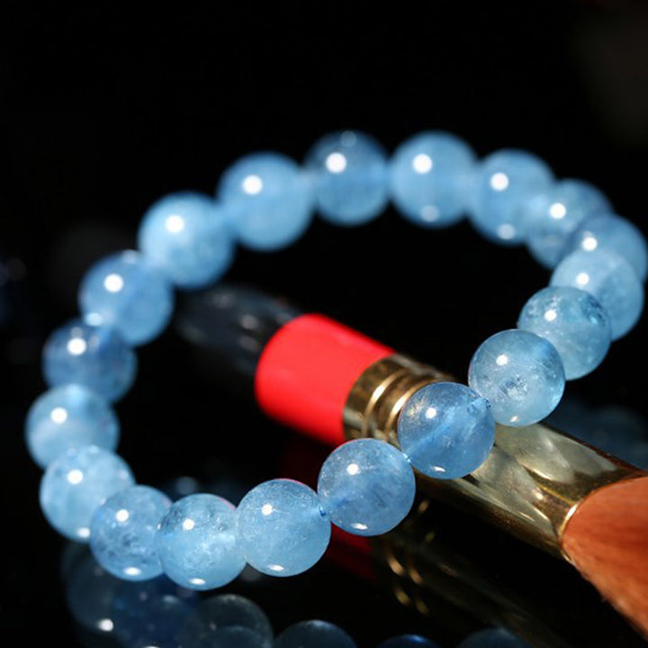 Braccialetto di guarigione della pace con perle di acquamarina Buddhastoneshop