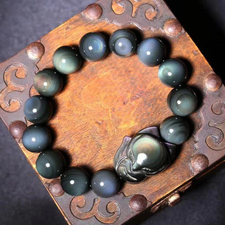 Braccialetto positivo di guarigione della volpe di ossidiana arcobaleno Buddha Stones