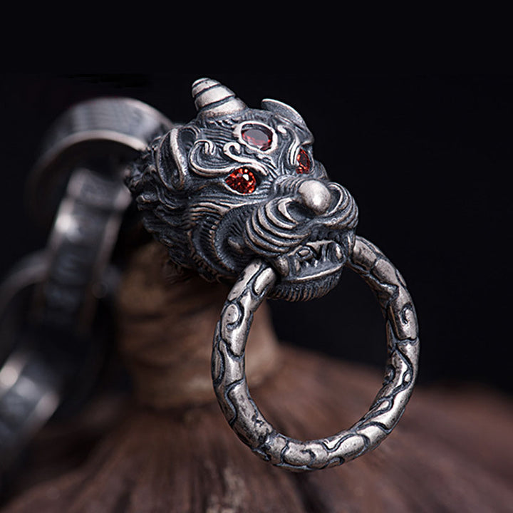 Buddha Stones 925 Sterling Silver Drago Kirin Om Mani Padme Hum Successo Forza Bracciale Bangle