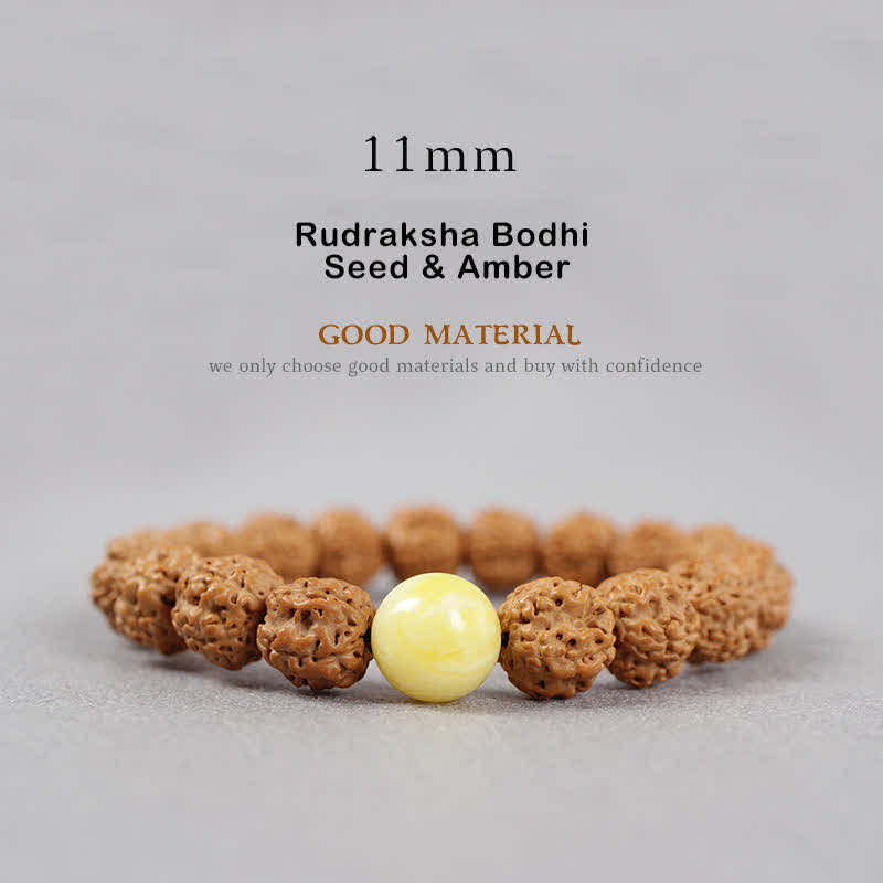 Buddha Stones Tibet Rudraksha Bodhi Seed Dzi Bead Ambra Turchese Bracciale della Ricchezza
