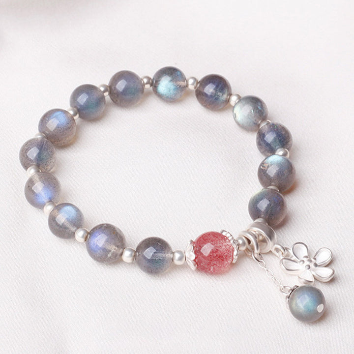Braccialetto con ciondolo curativo a forma di fiore di quarzo fragola e pietra lunare Buddha Stones
