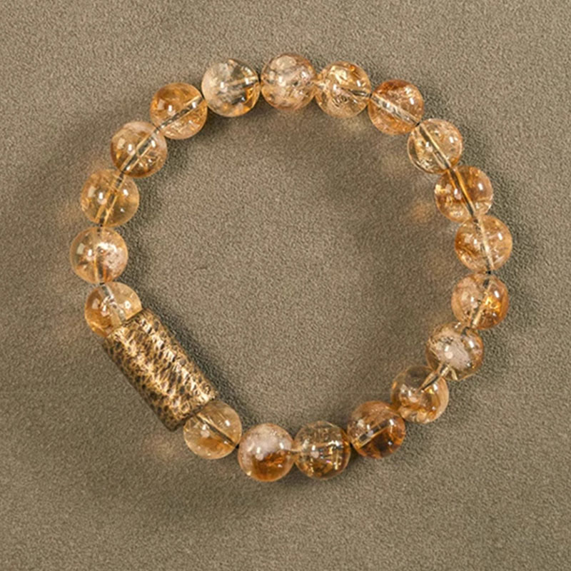 Braccialetto di protezione in perline di ottone con cristallo di citrino naturale Buddha Stones
