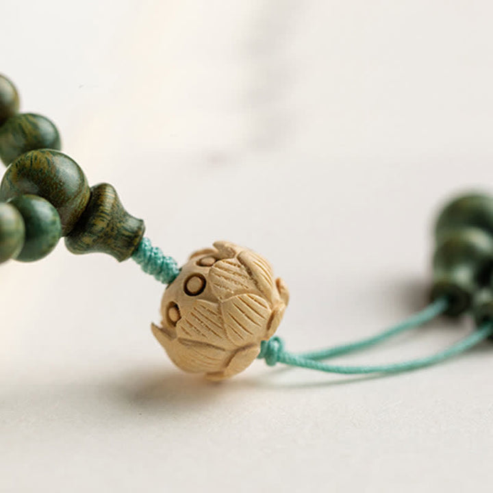 Braccialetto positivo Buddha Stones 108 Mala Beads Sandalo verde Bosso Lotus