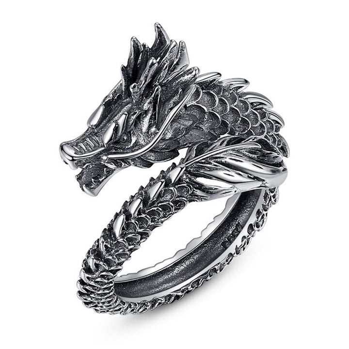 Anello regolabile Buddha Stones 925 Sterling Silver Vintage Dragon Success Protection Strength