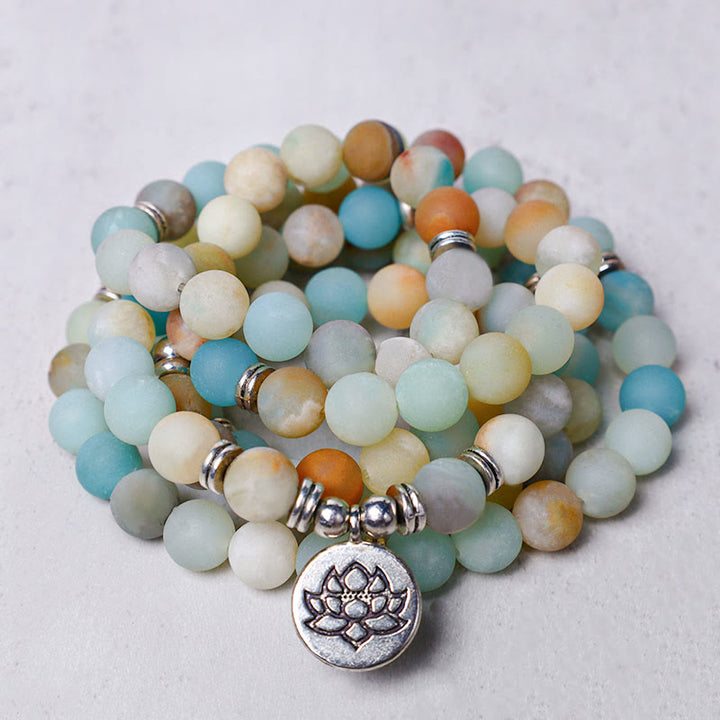 Buddha Stones Pietra Amazzonite Tibetana Benedizione Loto Mala