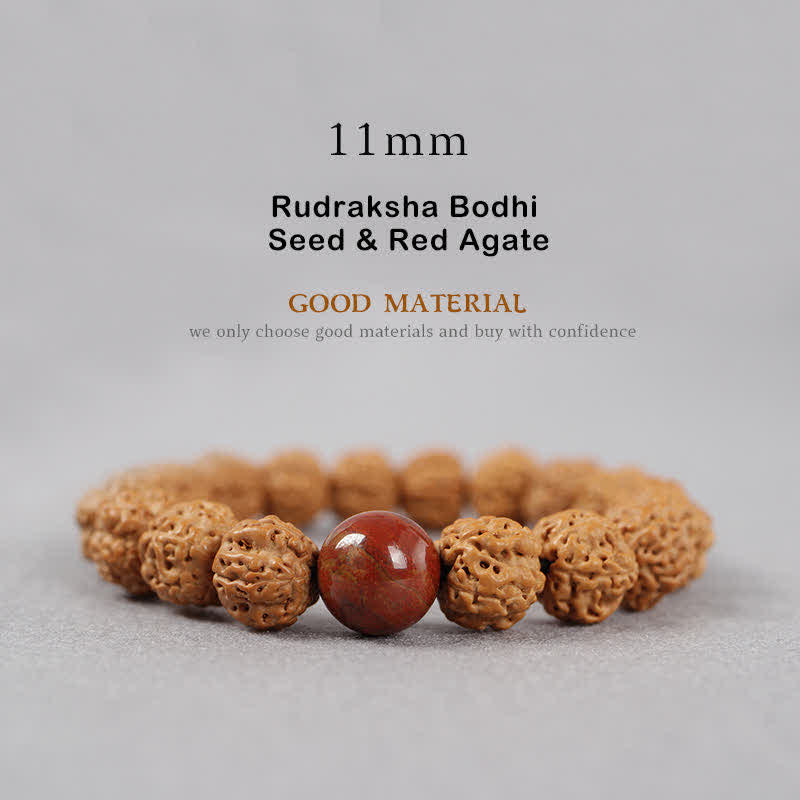 Buddha Stones Tibet Rudraksha Bodhi Seed Dzi Bead Ambra Turchese Bracciale della Ricchezza - 11 mm - Seme di Rudraksha Bodhi e agata rossa - image 20