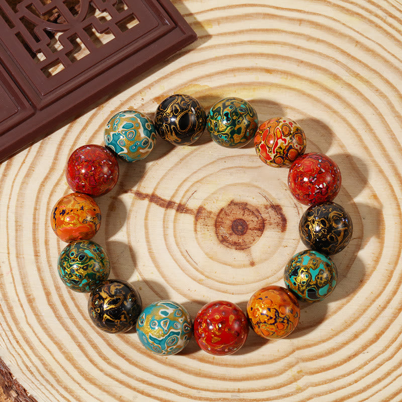 Braccialetto di perle di lacca multicolore naturale Buddha Stones Calm